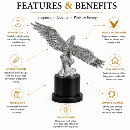 Silver Eagle Figurine on Black Base - Luxury Home Decor Showpiece