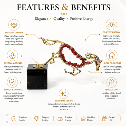 Gold Rearing Horse Sculpture with Red Crystal Body - Luxury Home Decor Showpiece