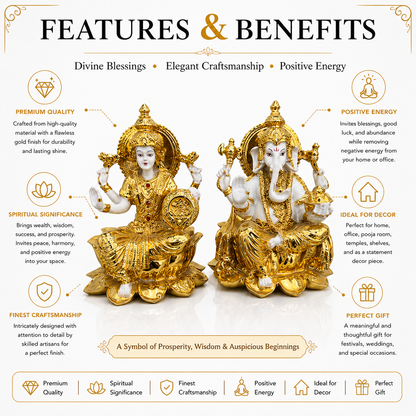 Gold & White Lakshmi Ganesha Idol Pair Set | Premium Home Decor & Diwali Gift