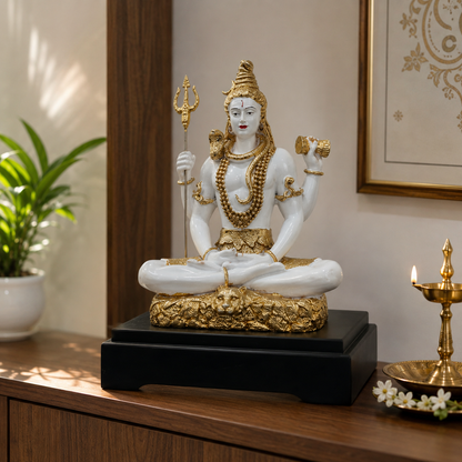 Gold & White Lord Shiva Idol in Meditation | Premium Home Decor & Gift
