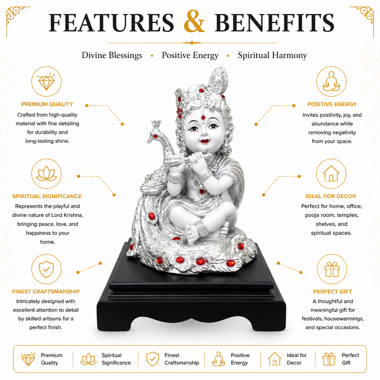 Silver Baby Krishna Bal Gopal Idol Playing Flute | Premium Home Decor & Gift