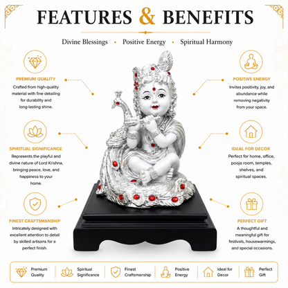 Silver Baby Krishna Bal Gopal Idol Playing Flute | Premium Home Decor & Gift