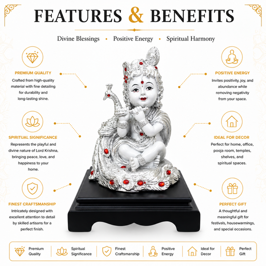 Silver Baby Krishna Bal Gopal Idol Playing Flute | Premium Home Decor & Gift