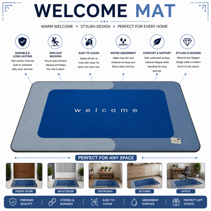 Welcome Door Mat | Royal Blue Minimal Design | Anti-Slip | Premium Quality