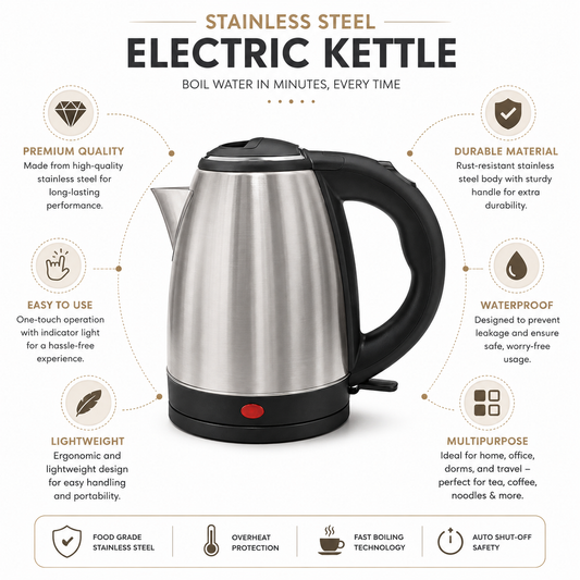Electric Kettle 1.8L Stainless Steel  | 1 Year Warranty