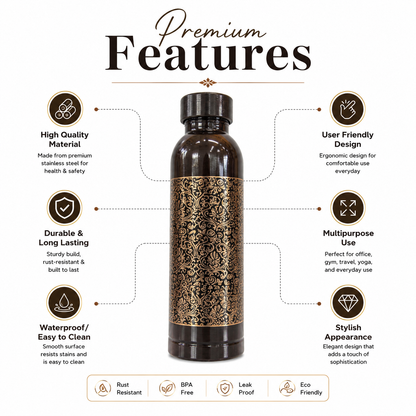 Tamra-Veda by Sanjeev Kapoor Handmade Copper Bottle – Intricate Floral Engraving | Ayurvedic Copper Water Bottle