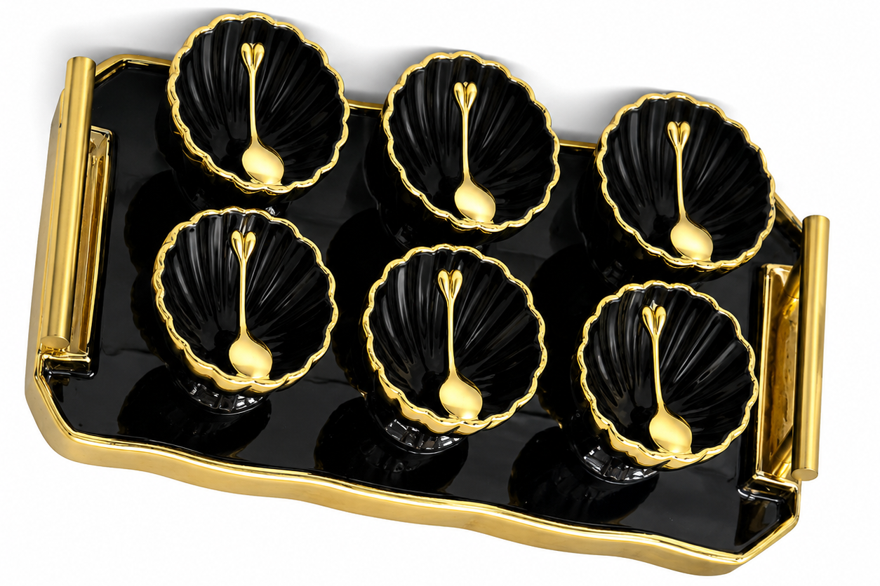 Born Chef Black & Gold Ceramic Bowl Set with Tray