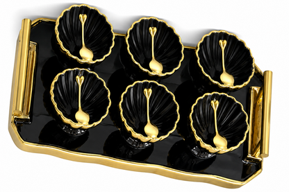 Born Chef Black & Gold Ceramic Bowl Set with Tray