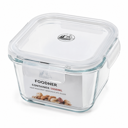 Born Chef Glassware Parka Series Square Container Set 2Pcs 1000ml