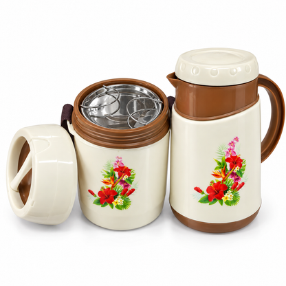 Everwel 2-Piece Insulated Jug and Tiffin Carrier Set with Steel Interior