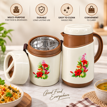 Everwel 2-Piece Insulated Jug and Tiffin Carrier Set with Steel Interior