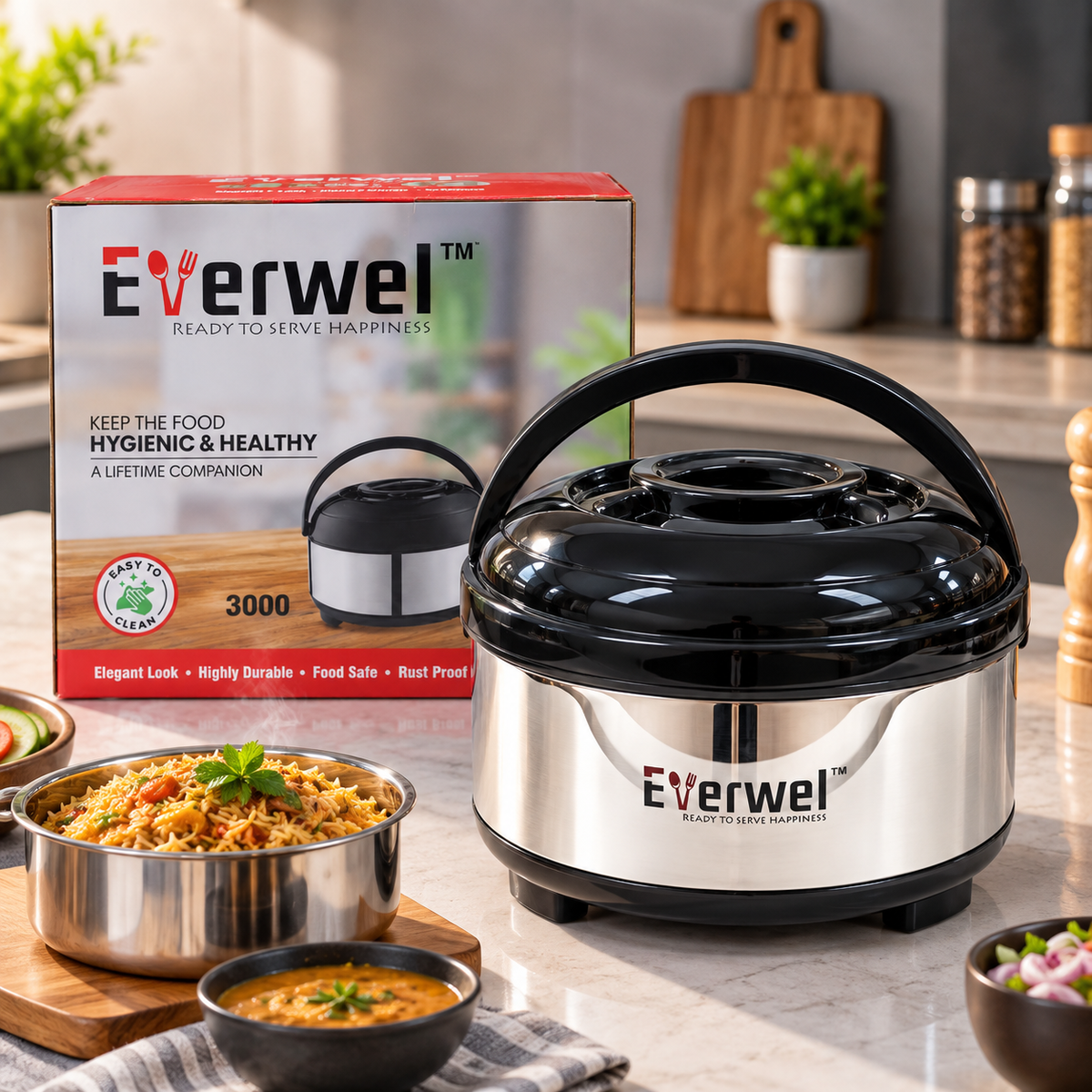 Everwel 3000 ml Insulated Casserole with Carry Handle