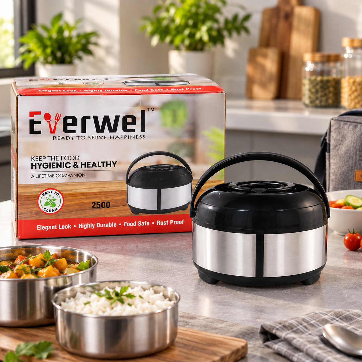 Everwel 2500 ml Insulated Casserole with Carry Handle