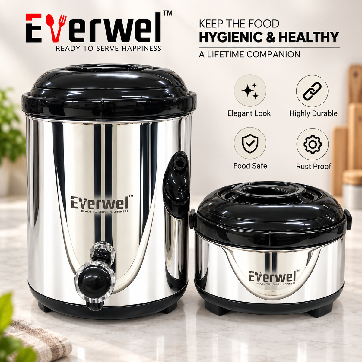 Everwel 2-Piece Insulated Food Dispenser and Casserole Set