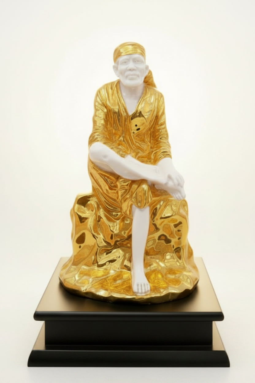 Sai Baba Statue – White & Gold | Premium Resin Figurine 4–5 Inch