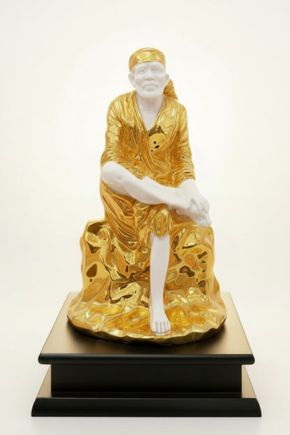 Sai Baba Statue – White & Gold | Premium Resin Figurine 4–5 Inch