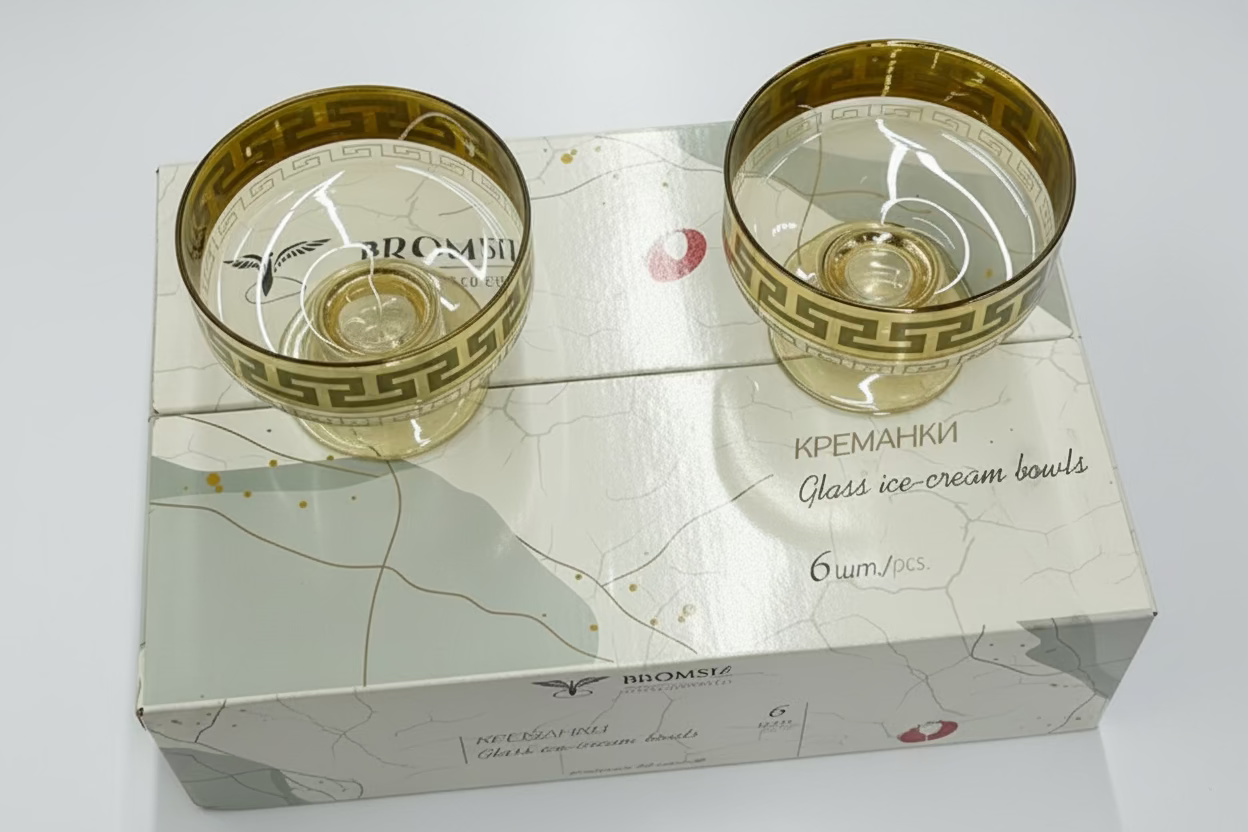 Gold Greek Key Champagne Coupe & Dessert Bowl Glasses (Set of 2)