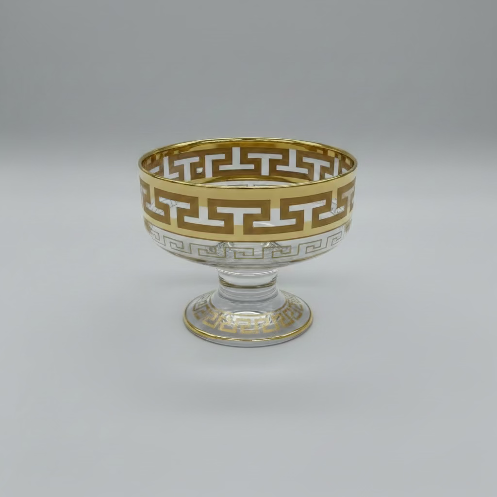 Gold Greek Key Champagne Coupe & Dessert Bowl Glasses (Set of 2)