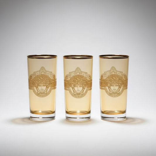 Versace Style Gold Embossed Glass Set of 3