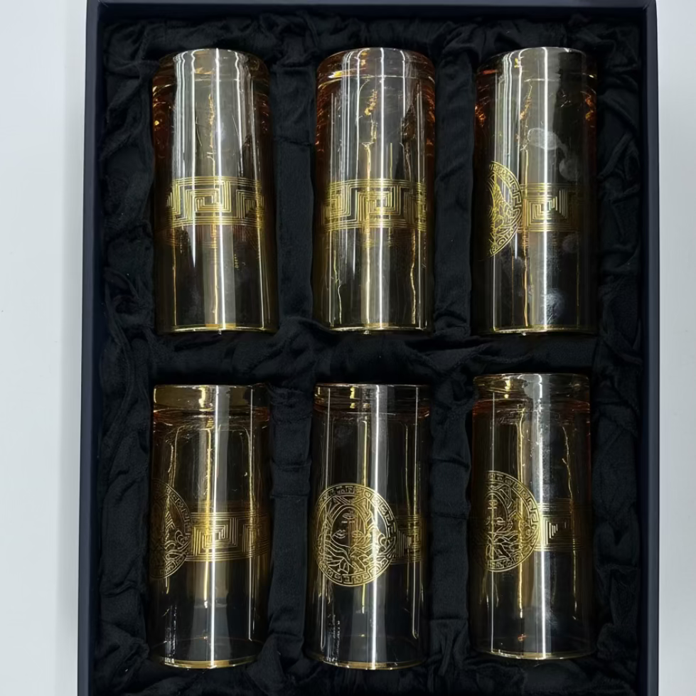 Versace Style Gold Embossed Glass Set of 3