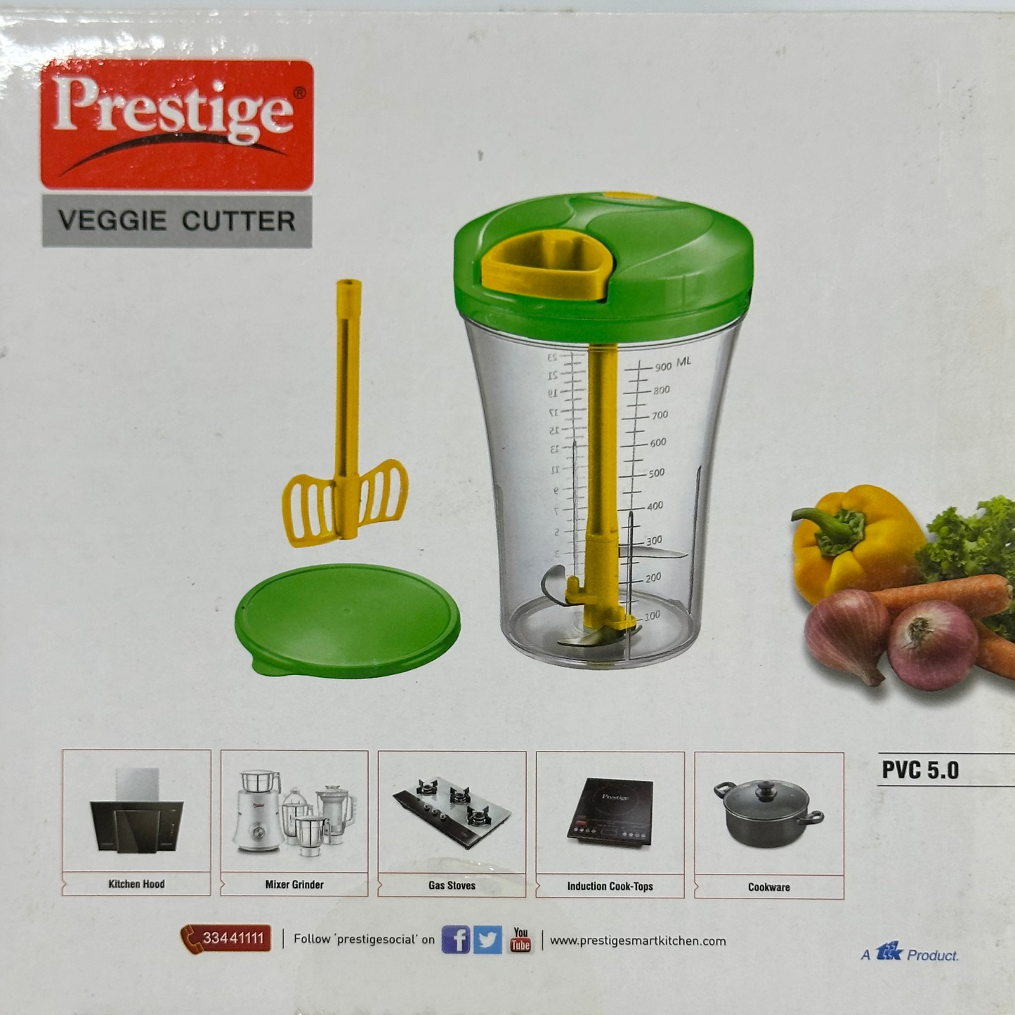 Prestige Veggie Cutter PVC 5.0 – Manual Hand Chopper with Whisk & Lid