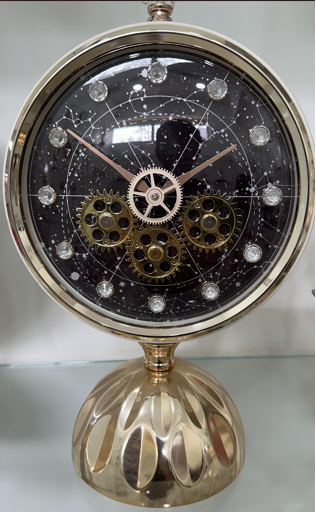 Luxury Constellation Gear Table Clock - Gold Finish with Ornate Base