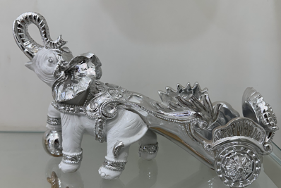 White & Silver Elephant with Chariot Decorative Figurine | Vastu Showpiece