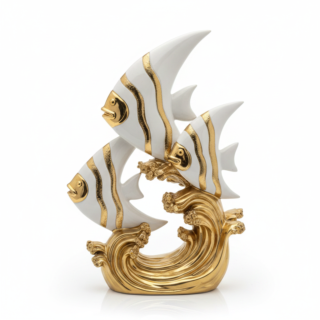White & Gold Angel Fish Couple Figurine | Vastu Fish Showpiece | Luxury Home Decor | Wealth Gift