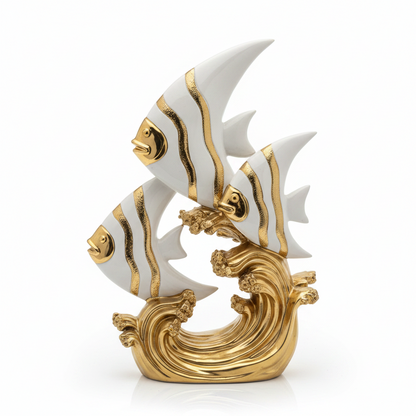 White & Gold Angel Fish Couple Figurine | Vastu Fish Showpiece | Luxury Home Decor | Wealth Gift