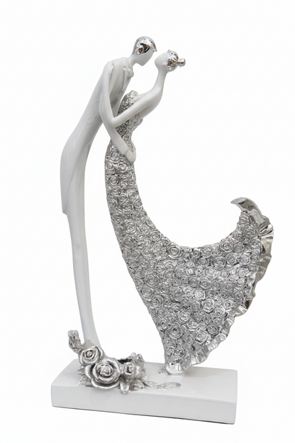 Dancing Couple Figurine | White & Silver Rose Gown | Premium Resin | Wedding Anniversary Gift