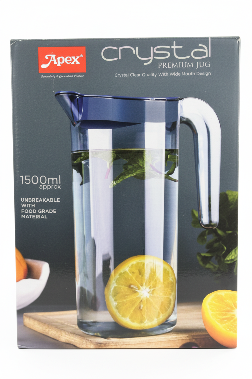 Apex Crystal Premium Jug | 1500ml | Unbreakable | Food Grade | Wide Mouth