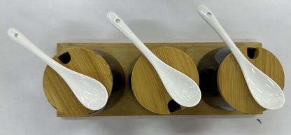 Yamasin 3-Piece Spice Set with Bamboo Tray | Black & Matt Gold Marble