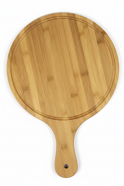 Round Bamboo Pizza Board with Handle | 10 Inch | Serving & Cutting Board