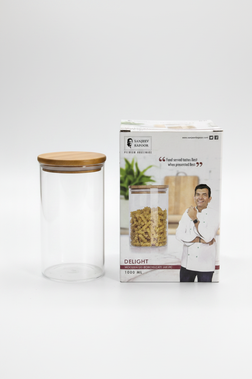 Sanjeev Kapoor Delight 1000ml Borosilicate Glass Jar with Bamboo Lid