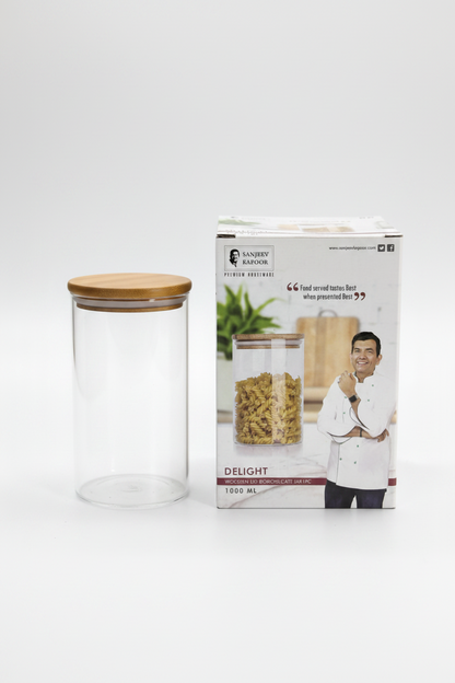 Sanjeev Kapoor Delight 1000ml Borosilicate Glass Jar with Bamboo Lid