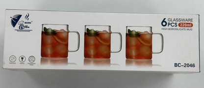 Born Glass BC-2046 High Borosilicate Glass Mug Set – 6 Pieces | 220ml