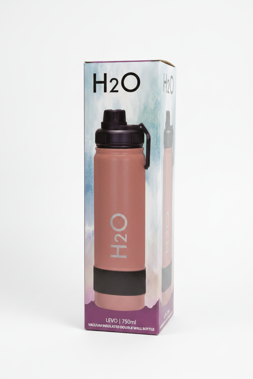 H2O LEVO 750ml vacuum insulated double wall bottle - product box packaging