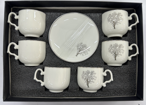 Premium Ceramic Tea Set – 6 Cups & 6 Saucers | Winter Tree Design | Gift Box