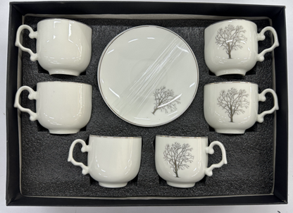 Premium Ceramic Tea Set – 6 Cups & 6 Saucers | Winter Tree Design | Gift Box