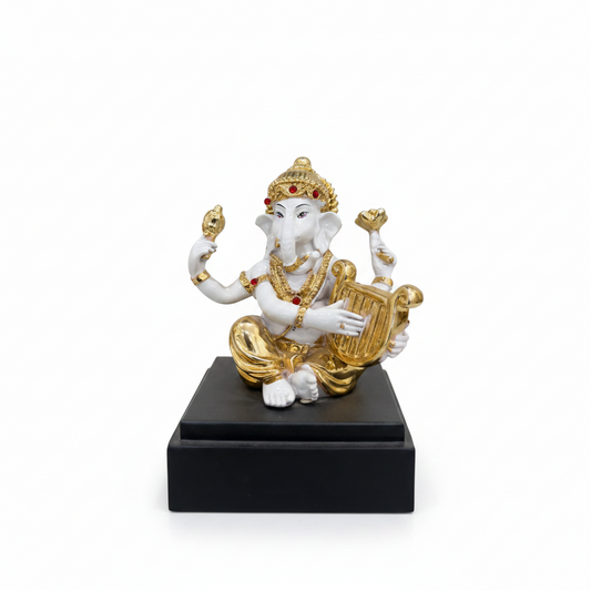 Gold & White Ganesha Idol Playing Veena | Premium Home Decor & Gift