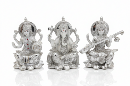 Silver Lakshmi Ganesha Saraswati Idol Set of 3 | Premium Home Decor & Diwali Gift