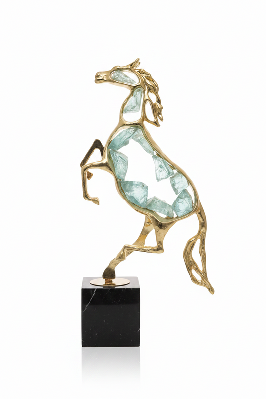 Gold Rearing Horse Sculpture with Crystal Body - Luxury Home Decor Showpiece