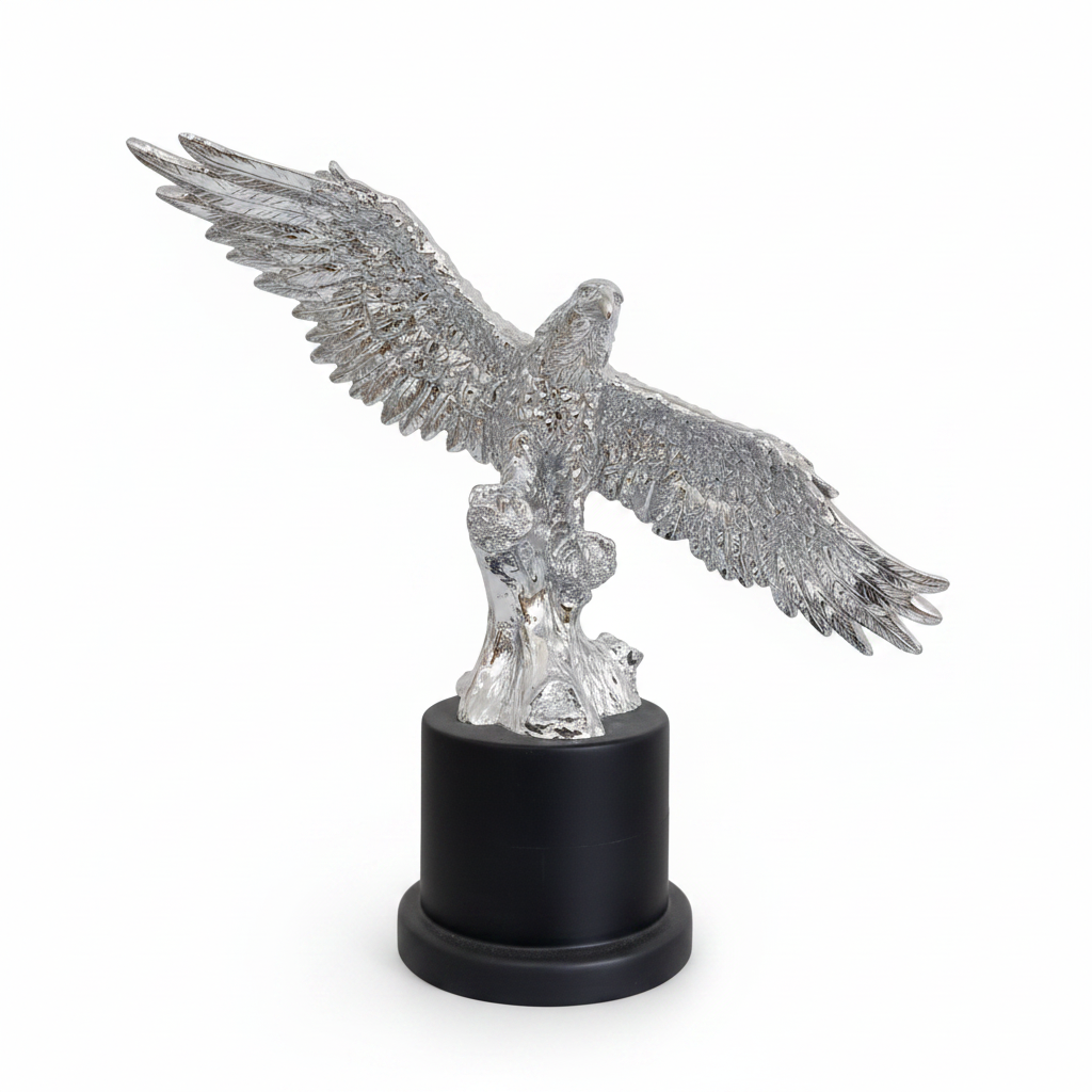 Silver Eagle Figurine on Black Base - Luxury Home Decor Showpiece