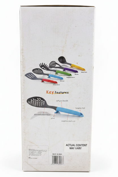 5-in-1 Multicolor Kitchen Tool Set with Grater Stand | Spatula, Pasta Server, Slotted Spoon