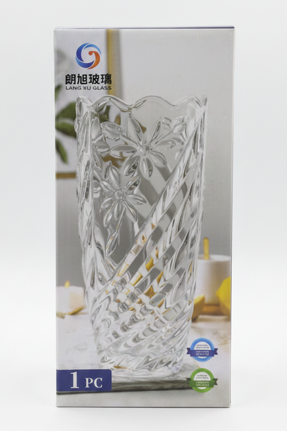 Lang Xu Floral Cut Crystal Glass Vase – Etched Pattern | Living Home