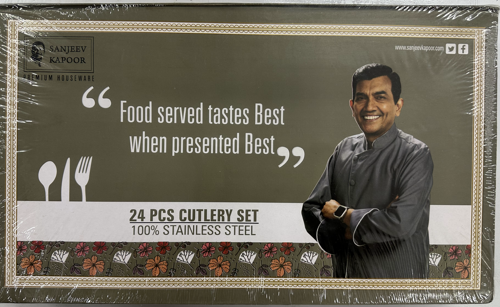 Sanjeev Kapoor by Awkenox 24 Pcs Premium Stainless Steel Cutlery Set – 100% Stainless Steel Gift Box