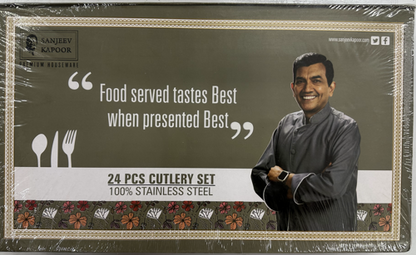 Sanjeev Kapoor by Awkenox 24 Pcs Premium Stainless Steel Cutlery Set – 100% Stainless Steel Gift Box