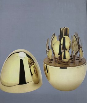 Luxury 24 Pcs Gold Stainless Steel Flatware Set with Decorative Egg-Shaped Case | Premium Gift Box