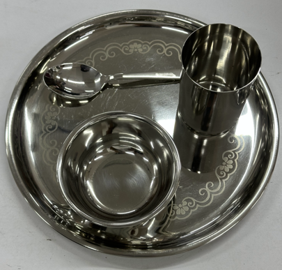 Sanjeev Kapoor 24 Pcs Premium Stainless Steel Dinner Set – Mirror Finish with Floral Etching