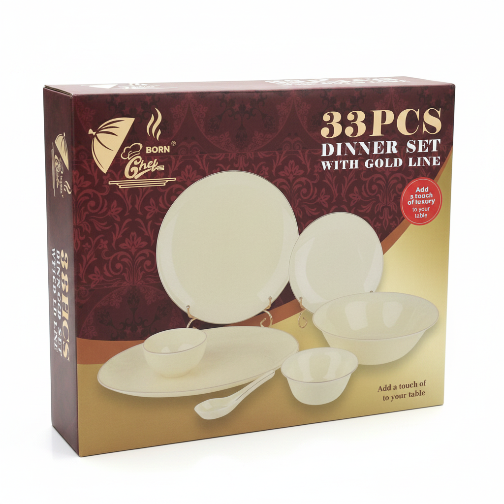 33 Pcs Dinner Set with Gold Line | Mint Green Ceramic | Premium Tableware